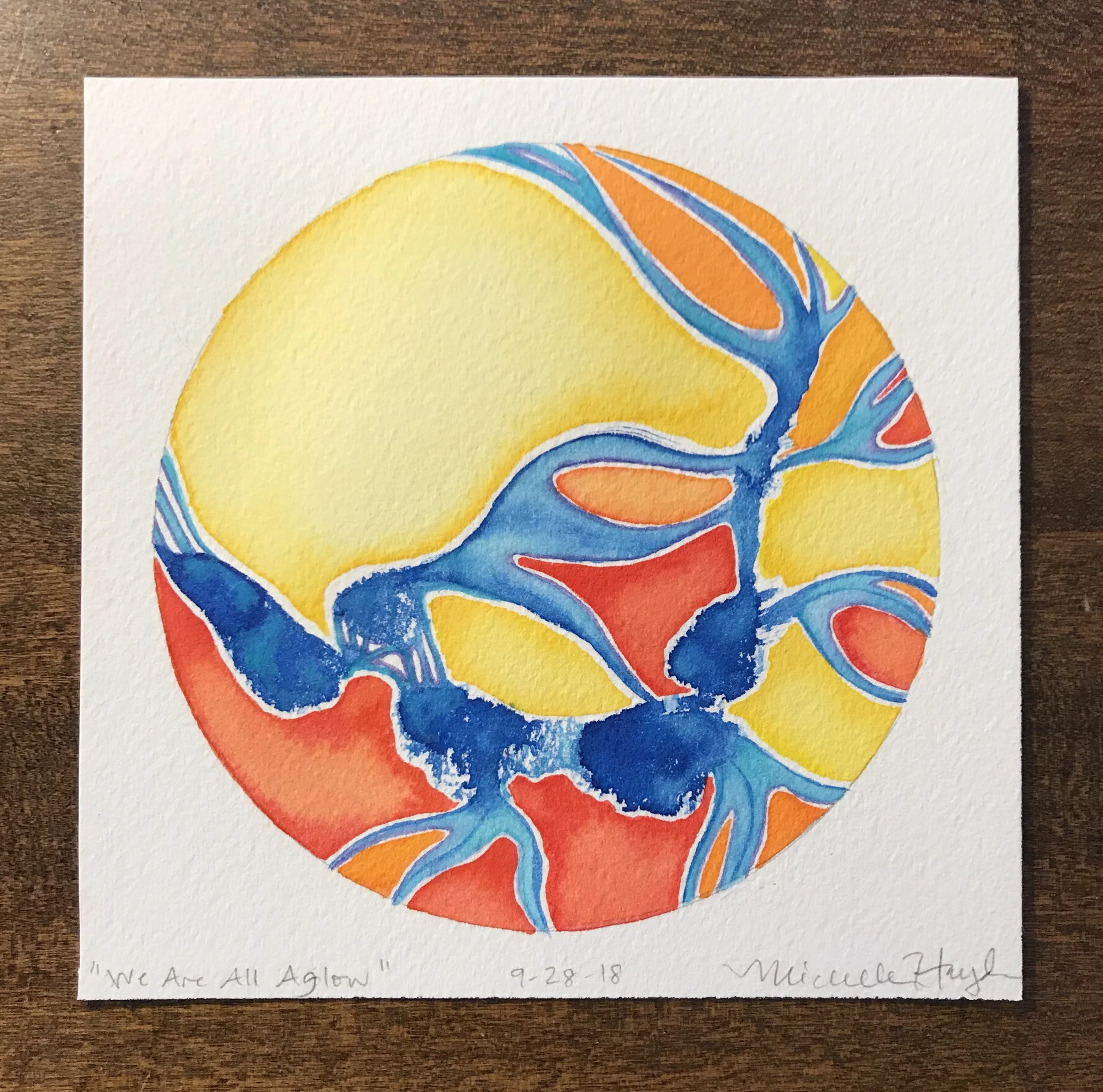 (“As the light of warm colors came into this circle, I was reminded of the inner light that resides in all of us, and reflective about the things which bring me closest to this awareness. What makes you most deeply connect to your own glow, as well as that of others?”)