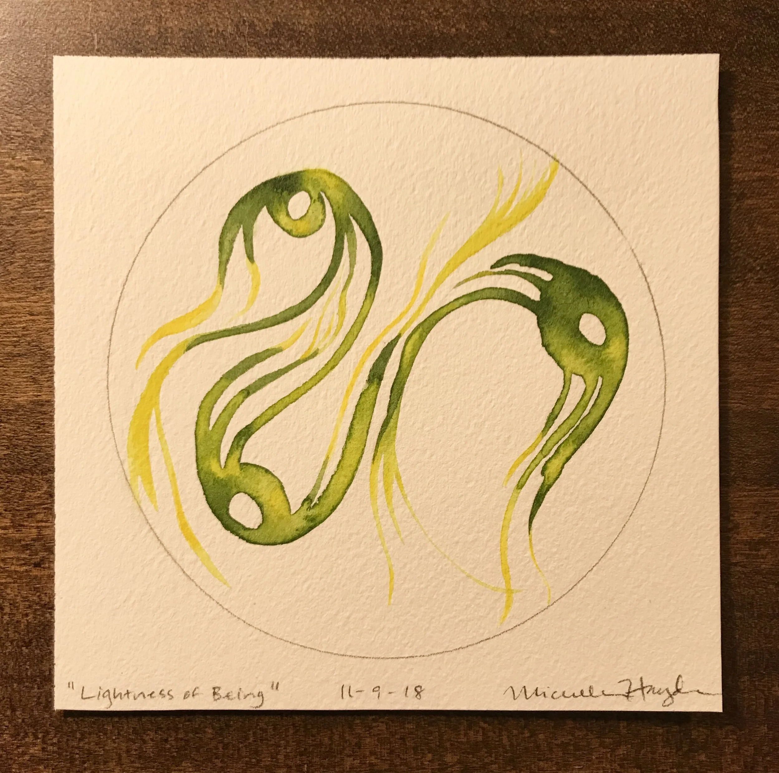 “I know several who are struggling right now in some very difficult part of their lives, and wish I could ease the burden. As I painted delicate organic forms this morning, I was brought in touch with a yearning intention for those in my mind— to experience lightness of being and freedom from that which is weighty, painful, and overwhelming, even if for but a moment, and to feel surrounded by care and love like seeds that are carried by the wind...”