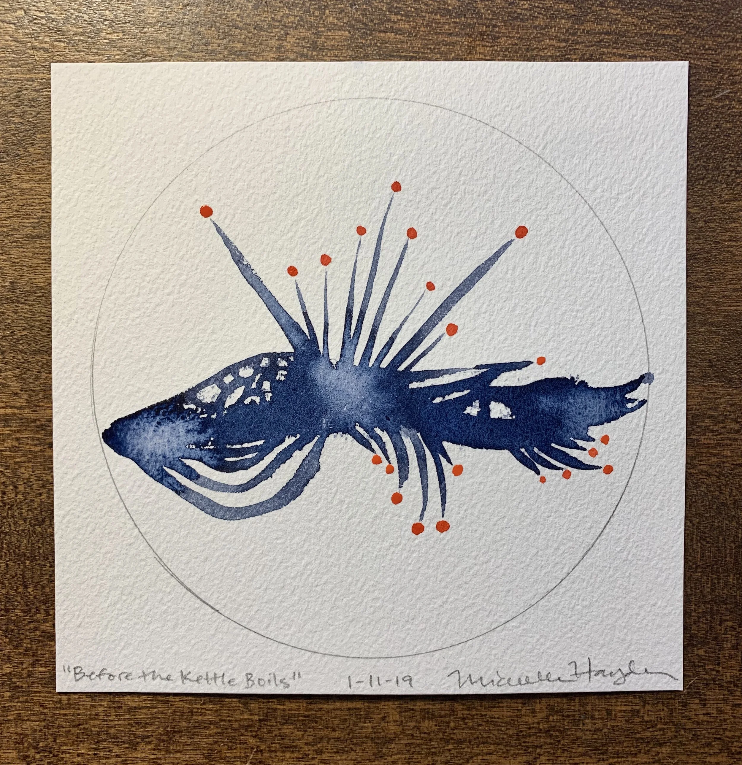 My only painting goal this morning was to complete my circle before the kettle boiled for tea, which made me laugh as I threw caution to the wind and got to work. It was quite freeing to know I would not labor over word or image today, saving energy to return north and continue working. Finding small pickets of release are a great start to any day, hoping we all do this more often!