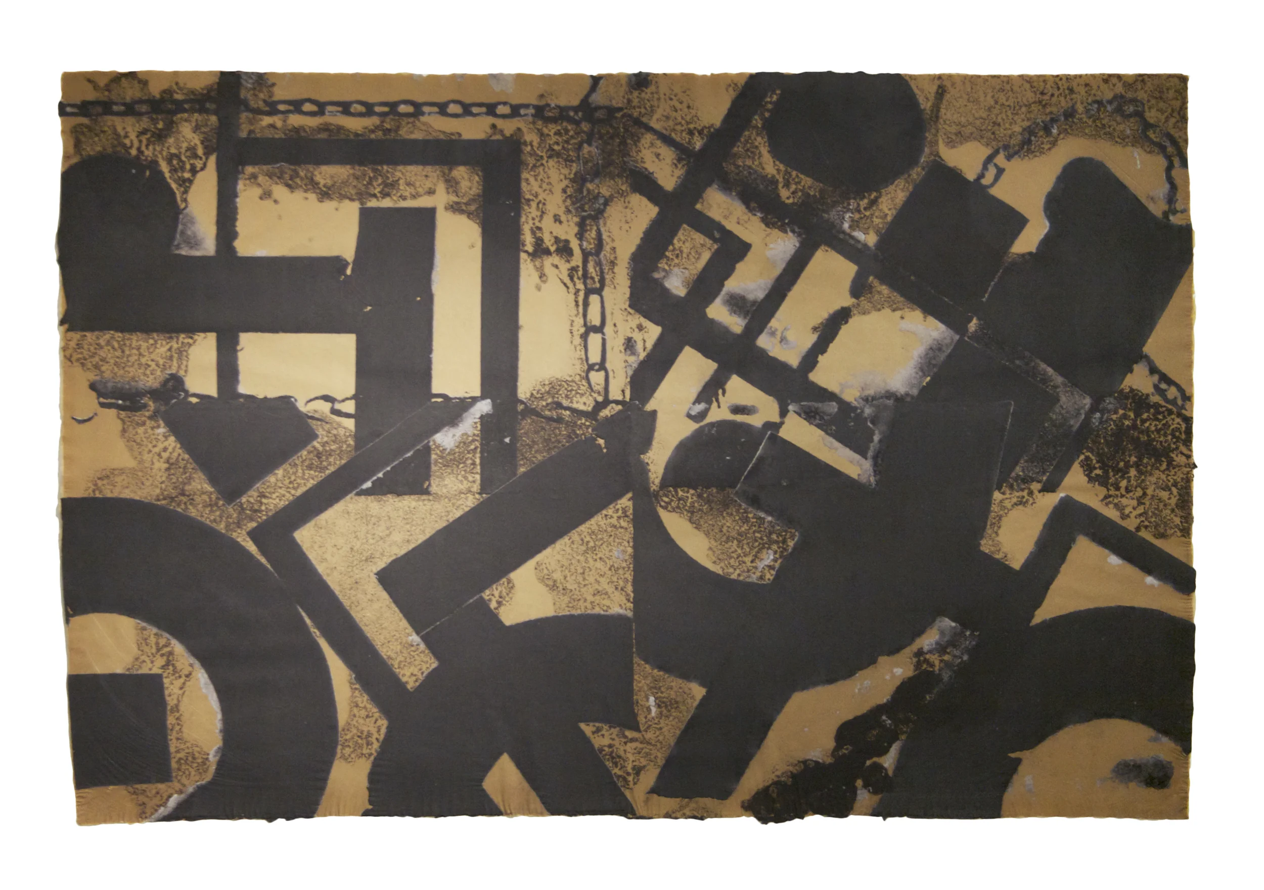 Subjective Preposition , 2000 Stenciled cotton/polyester rag pulp on linen base sheet and pigment 37 x 56 3/4 inches