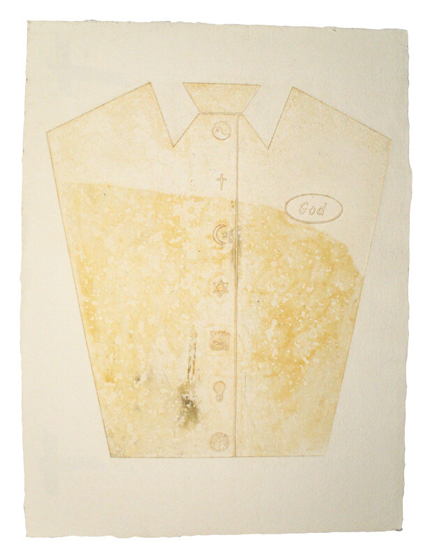   Timothy Palmer   God’s Workshirt , 1992 Embossed cotton (stained from neoprene) 34 1/2 x 25 1/2 Inches 