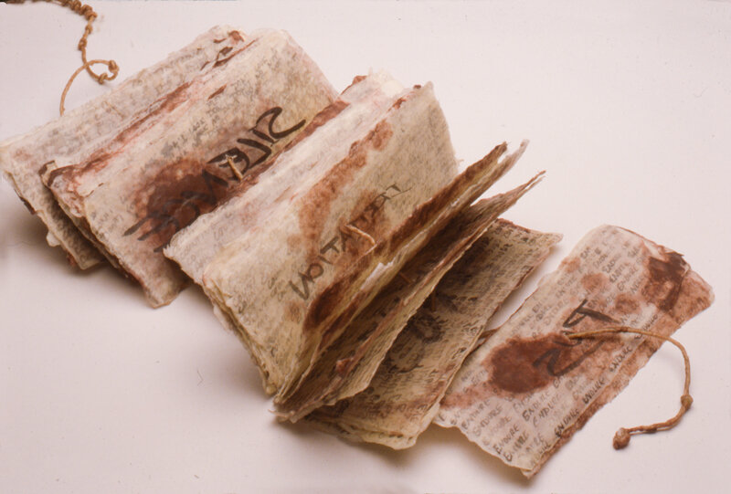   Mary Ting   Counting , 1993 Handmade paper, wax, rope, poly vinyl, ink 2 x 3 1/2 x 9 Inches 
