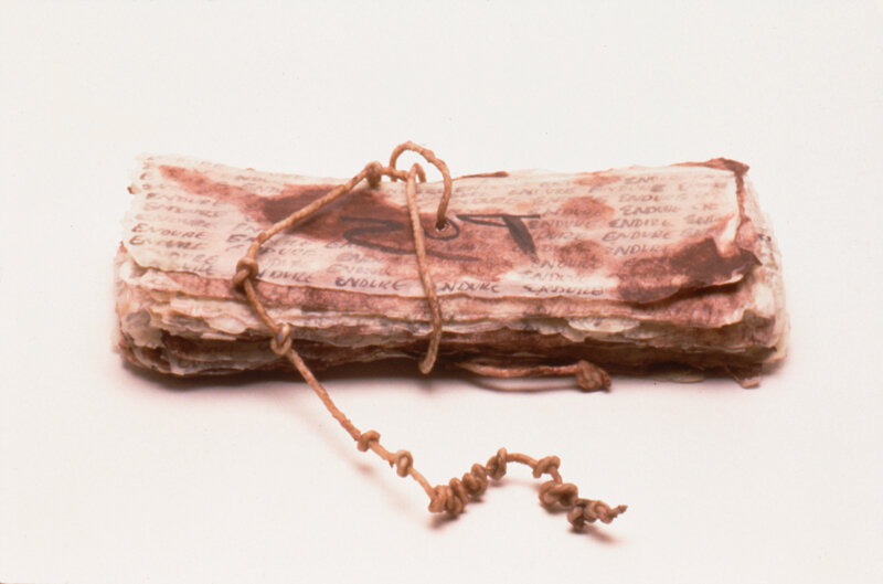   Mary Ting   Counting , 1993 Handmade paper, wax, rope, poly vinyl, ink 2 x 3 1/2 x 9 Inches 