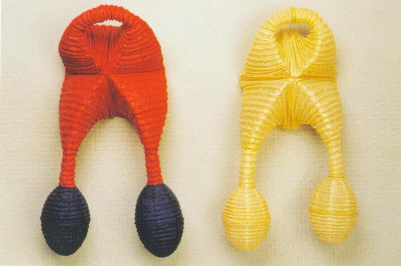   Therese Zemlin   Dressed/Undressed , 1997 Abaca and Japanese mulberry paper on reed armatures, pigment 30 x 16 x 7 Inches each 
