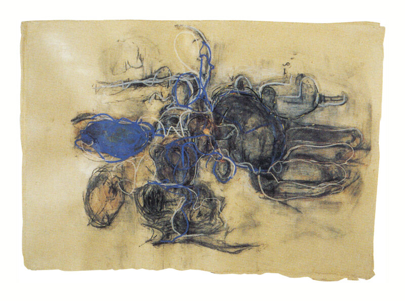   Dale Emmart   Blue Drawing , 1998 Conte on Indian jute paper, collage 20 x 30 Inches 