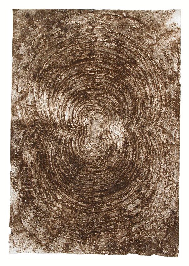   Mary Judge   Heaven &amp; Earth Series , 2000 Powdered burnt siena on cotton paper, embossed 24 x 35 1/2 Inches 