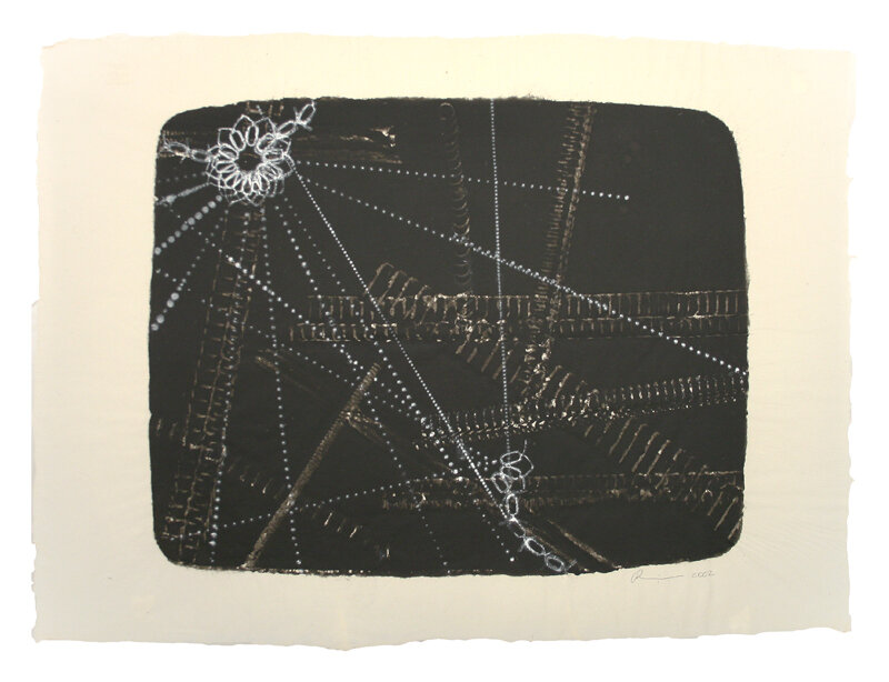   Rosemarie Fiore   Asteroids, Atari 1979 , 2001 Stenciled cotton paper, pigmented on translucent abaca paper 21 3/4 x 29 1/2 inches 