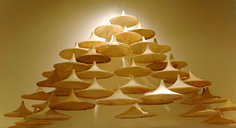   Wennie Huang   Between Heave and Earth , 2003 Cast abaca paper with methyl cellulose 14 1/2 x 14 1/2 x 7 Inches (inside rim; each hat) 