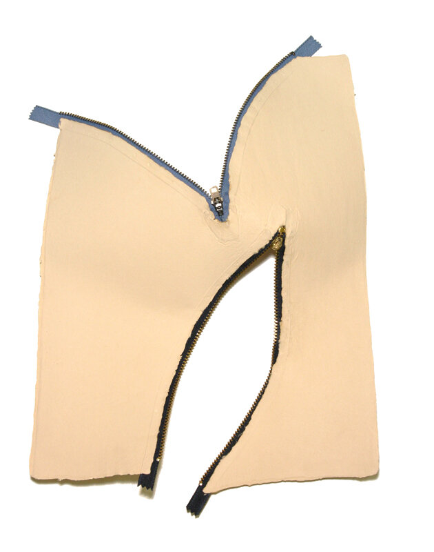   Jean Shin   Fitted/Flat Sheets , 2005 Pigmented cotton and zippers 14 x 11 Inches unzipped, each 