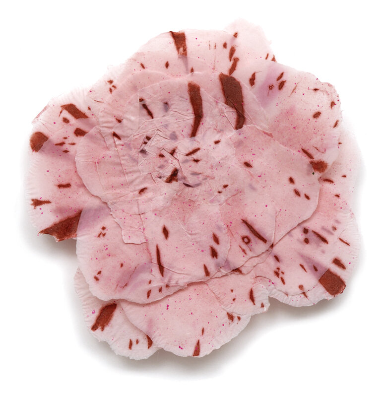   Rachel Foullon   Cold Cuts (Pressed Cameliia) , 2007 Edition of 8 Pigmented and stenciled abaca paper pulp 6″ x 6″ Inches 