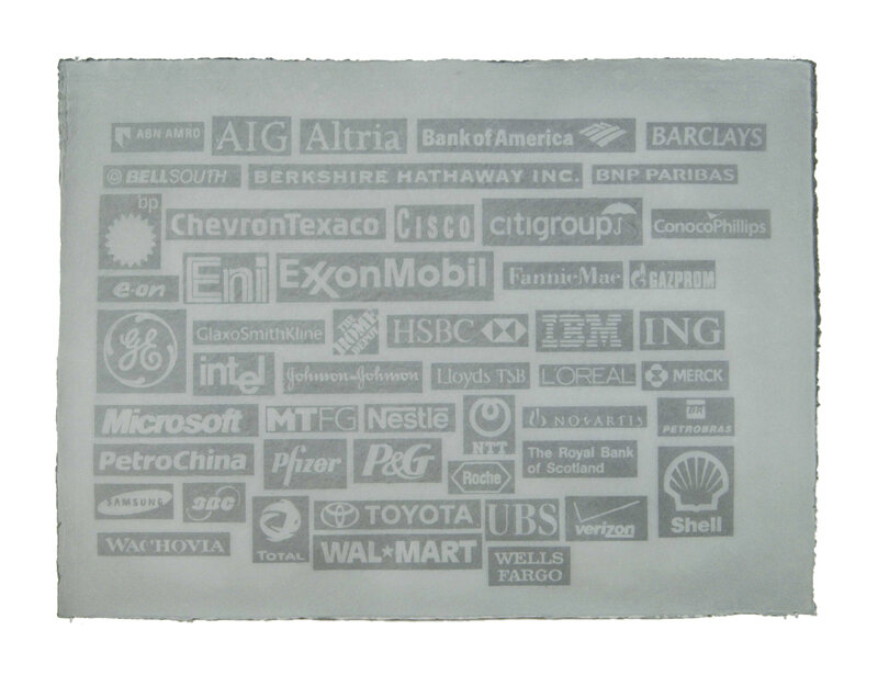   AJ Bocchino   Forbes 2000 (Grey Profits) , 2006 Edition of 2 Abaca watermark on pigmented base sheet (abaca and cotton) 30 x 40 inches 