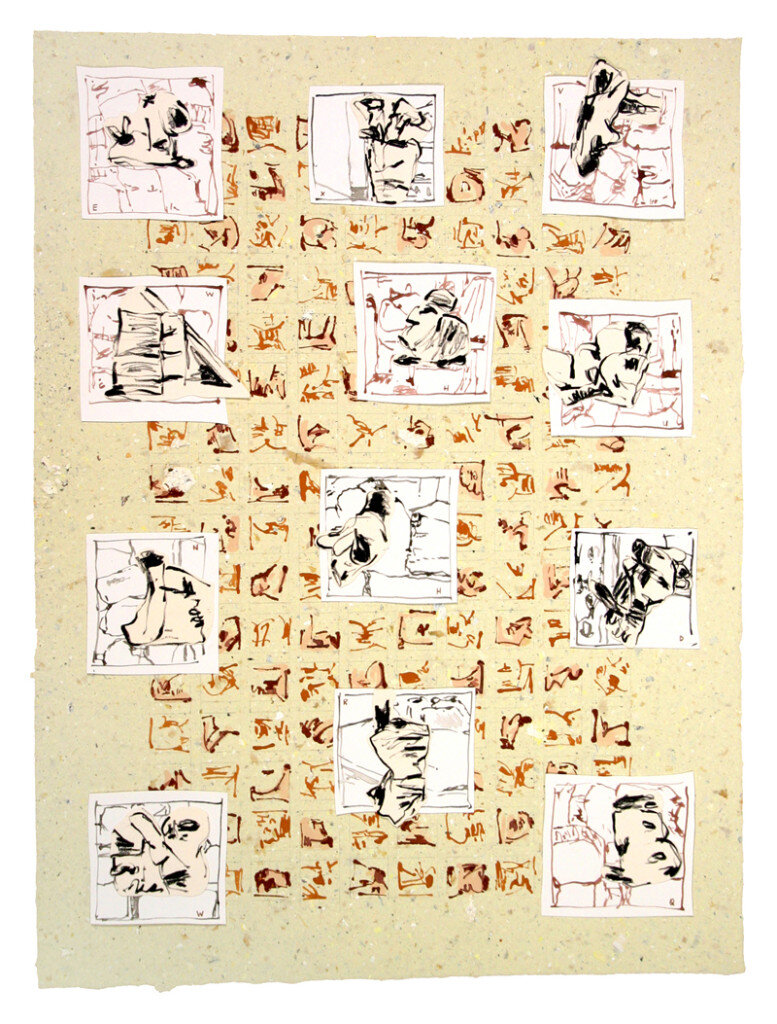   Brad Brown   Twelve (cryptogram) , 2007 China marker, ink, graphite, collage, and watercolor on base sheet of pulped drawings 24 x 18 inches 
