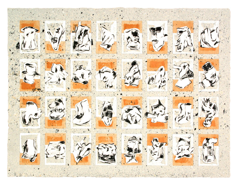   Brad Brown   Thirty-two , 2007 China marker, gouache, graphite, paper, collage, sheet of pulped drawings 18 x 24 inches 