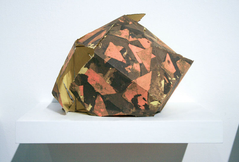   Anna Craycroft   Isometric Hextetrahedral: Helvite , 2012 pigmented abaca on brass armature with artist designed shelf 9 x 14 x 14 inches (folded) 