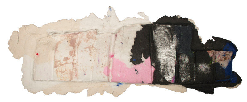   Tamara Zahaykevich   Too Cats , 2014 Pigmented cotton, linen, and abaca, and powdered pigment 7 3/8 x 19 3/4 x 1 7/8 inches 