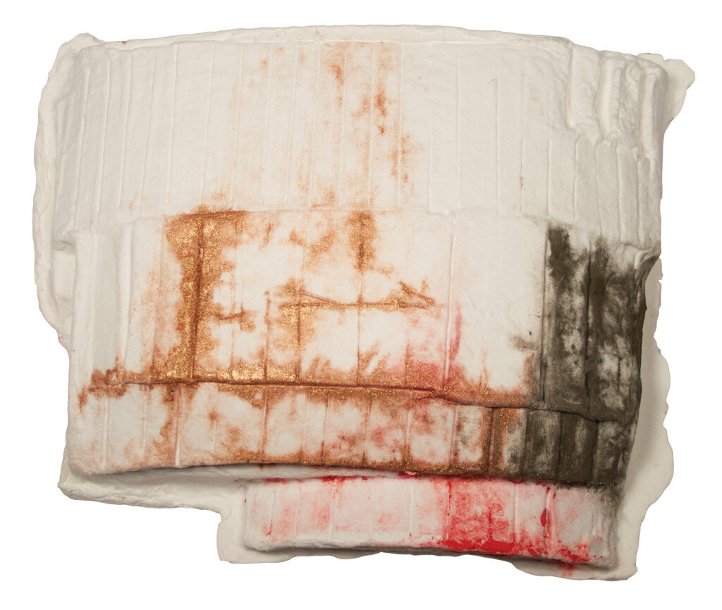   Tamara Zahaykevich   Bites Nails , 2014 Pigmented cotton, linen, and abaca, and powdered pigment 7 1/4 x 8 7/8 x 1 3/4 inches 