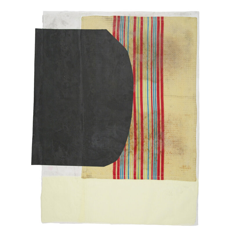  Lael Marshall   Blessings , 2014 Pigmented abaca, organza, and cotton dishtowel on cotton base sheet 30 x 22 inches 