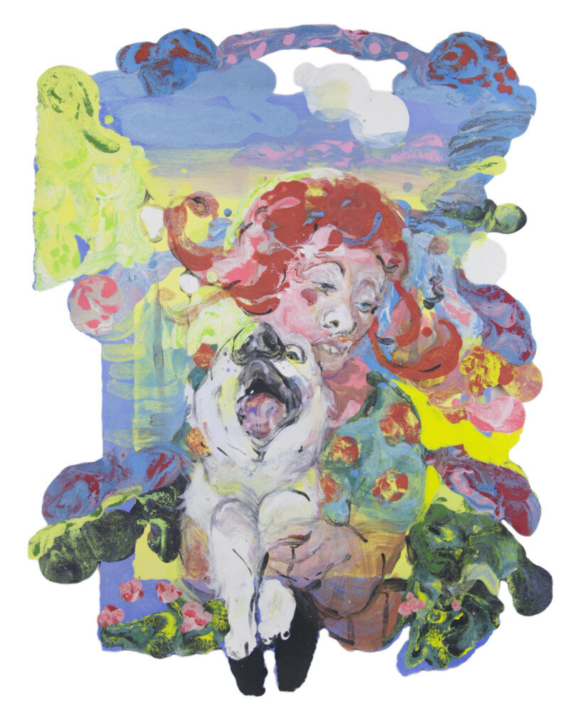   Natalie Frank   Woman with Dog II , 2015. Linen pulp paint on cotton base sheet. 38 x 29 1/2 inches. 