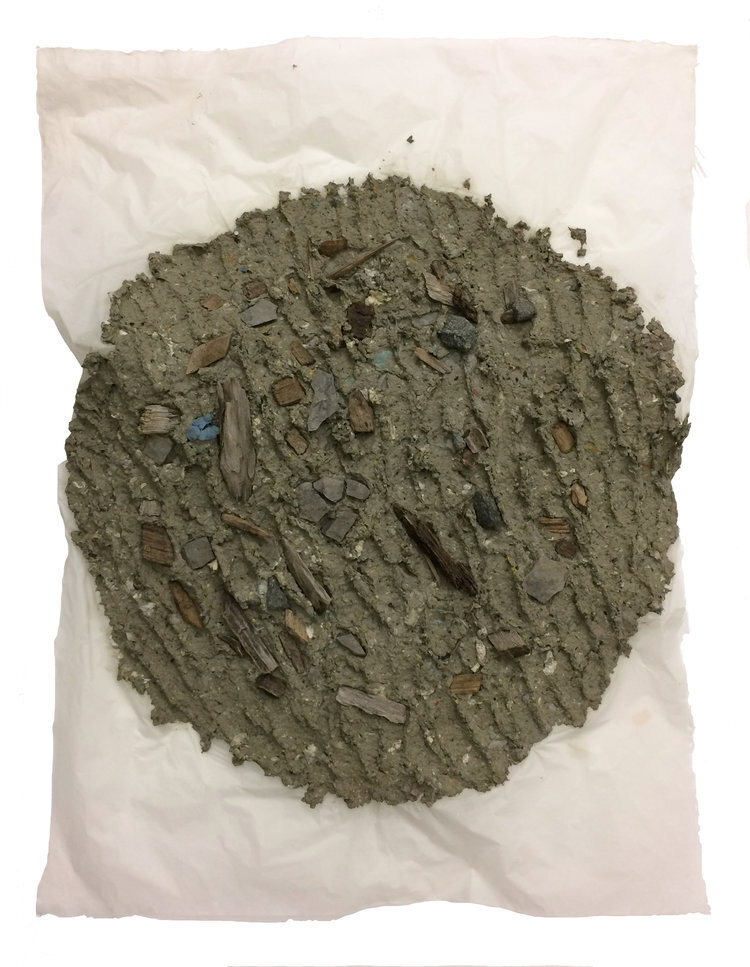   Brie Ruais   Location #4 (Non-site composed of Dieu Donne Garbage Pulp and Sticks and Stones from Bush Terminal Brooklyn City Park),  2016 Paper pulp, stones, wood Mount: hydrocal, wire mesh, wire 22 x 30 x 2 inches 