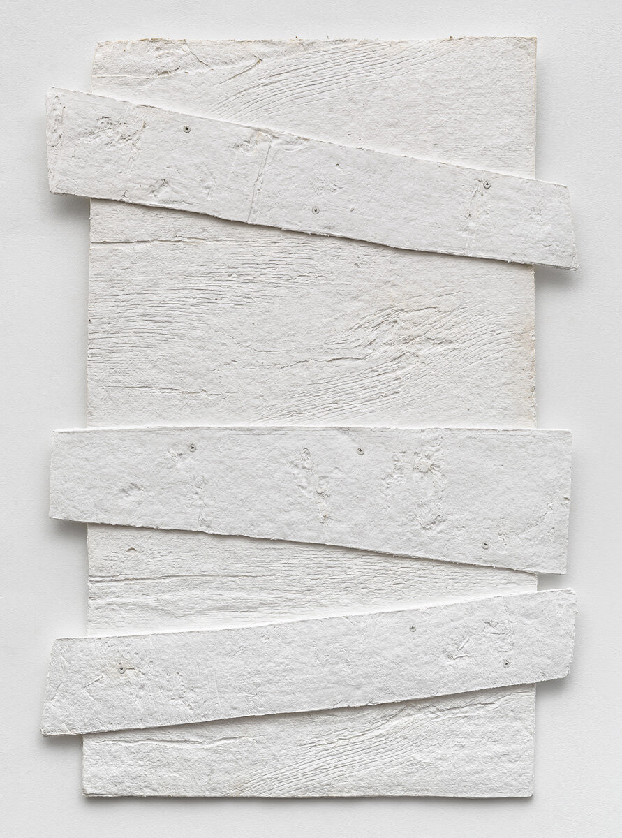   Diana Shpungin   Don't Let The Light In 3 (White) , 2018 Casting cotton paper pulp, linen paper 34 x 27 x 1 inches Image copyright and courtesy of Etienne Frossard. 