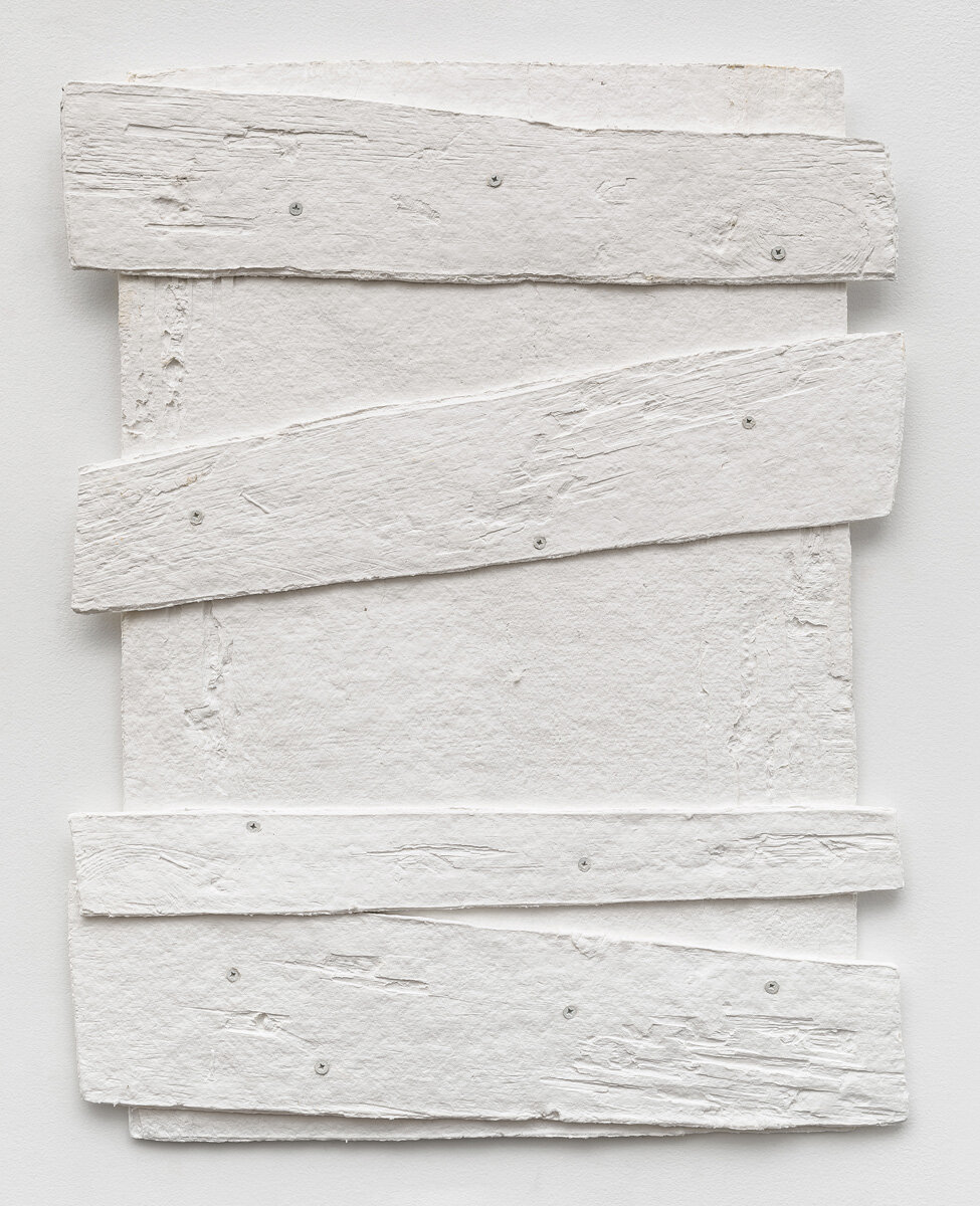   Diana Shpungin   Don't Let The Light In 2 (White) , 2018 Casting cotton paper pulp, linen paper 34 x 27 x 1 inches Image copyright and courtesy of Etienne Frossard. 