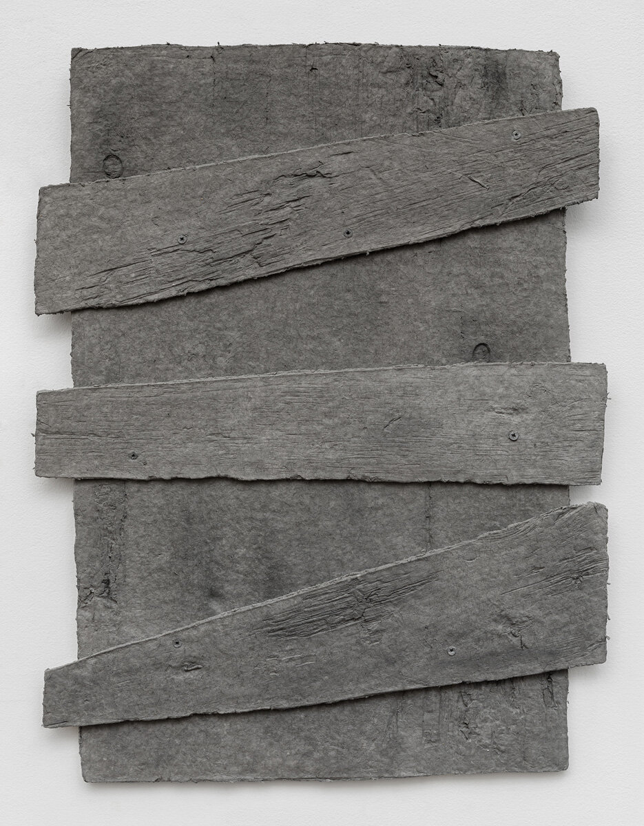   Diana Shpungin   Don't Let The Light In 1 (Gray) , 2018 Graphite, pigmented casting cotton paper pulp, abaca paper 34 x 27 x 1 inches Image copyright and courtesy of Etienne Frossard. 
