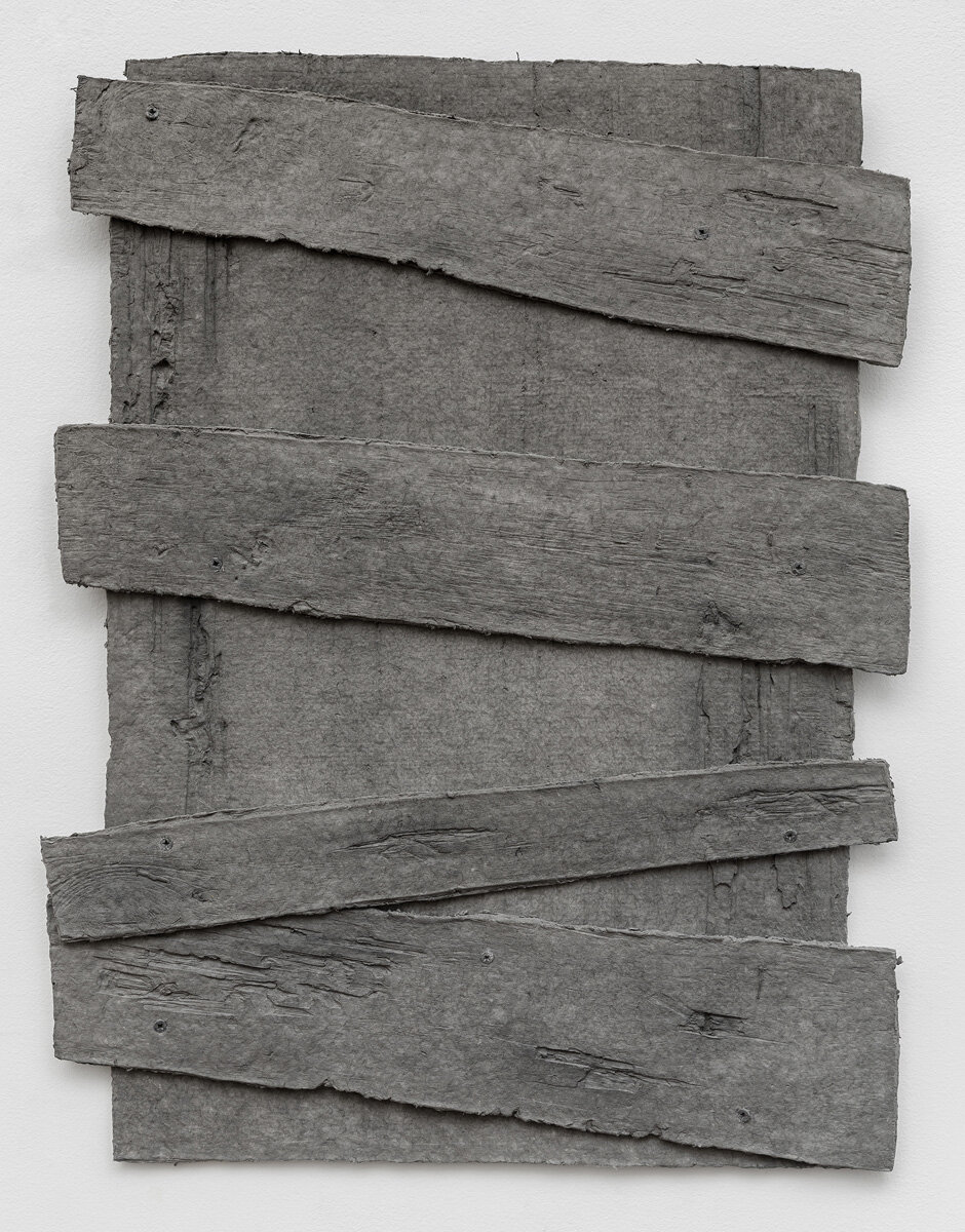   Diana Shpungin   Don't Let The Light In 2 (Grey) , 2018 Graphite, pigmented casting cotton paper pulp, abaca paper 34 x 27 x 1 inches Image copyright and courtesy of Etienne Frossard. 