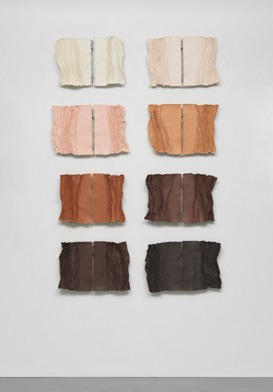   Tricia Wright   Pandora's Box , 2019 Handmade pigmented cotton and abaca paper, steel hinges Approximately 80 x 50 inches 
