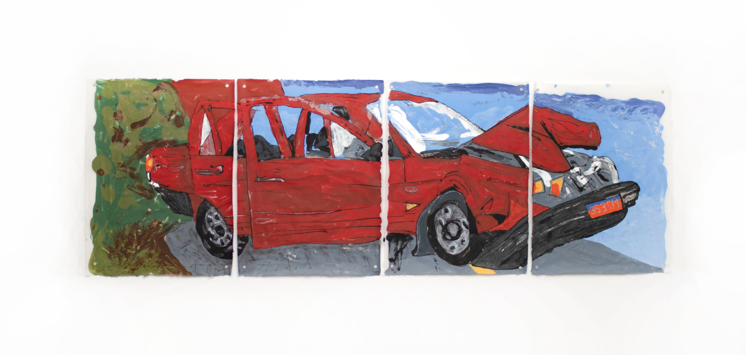   Erin M. Riley   Untitled (Car Crash) , 2019 Linen pulp paint on abaca base sheet 72x24 inches 