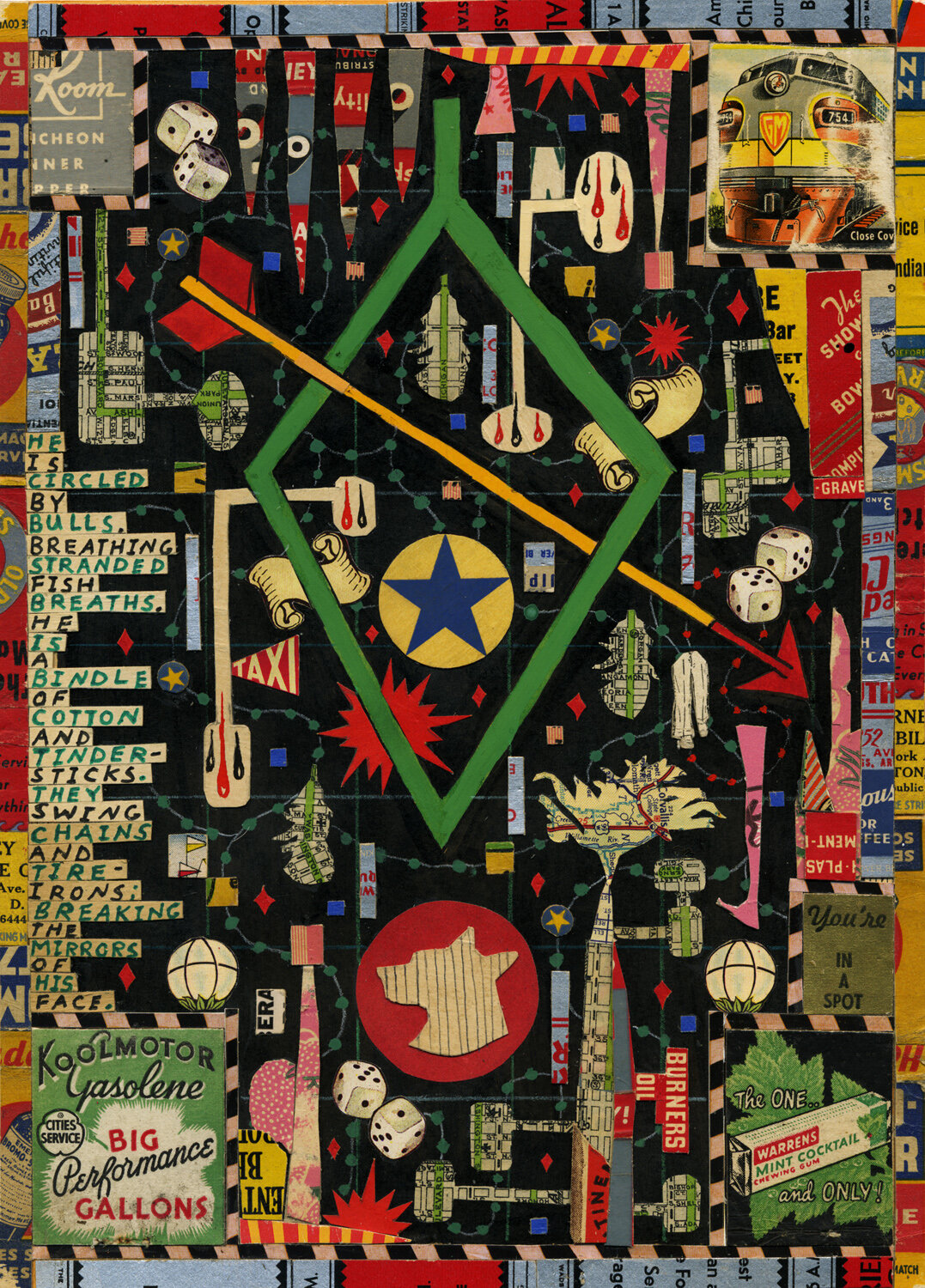  Tony Fitzpatrick,  The Last Ride,  2009, Drawing collage, 10.5 x 7.5 inches 