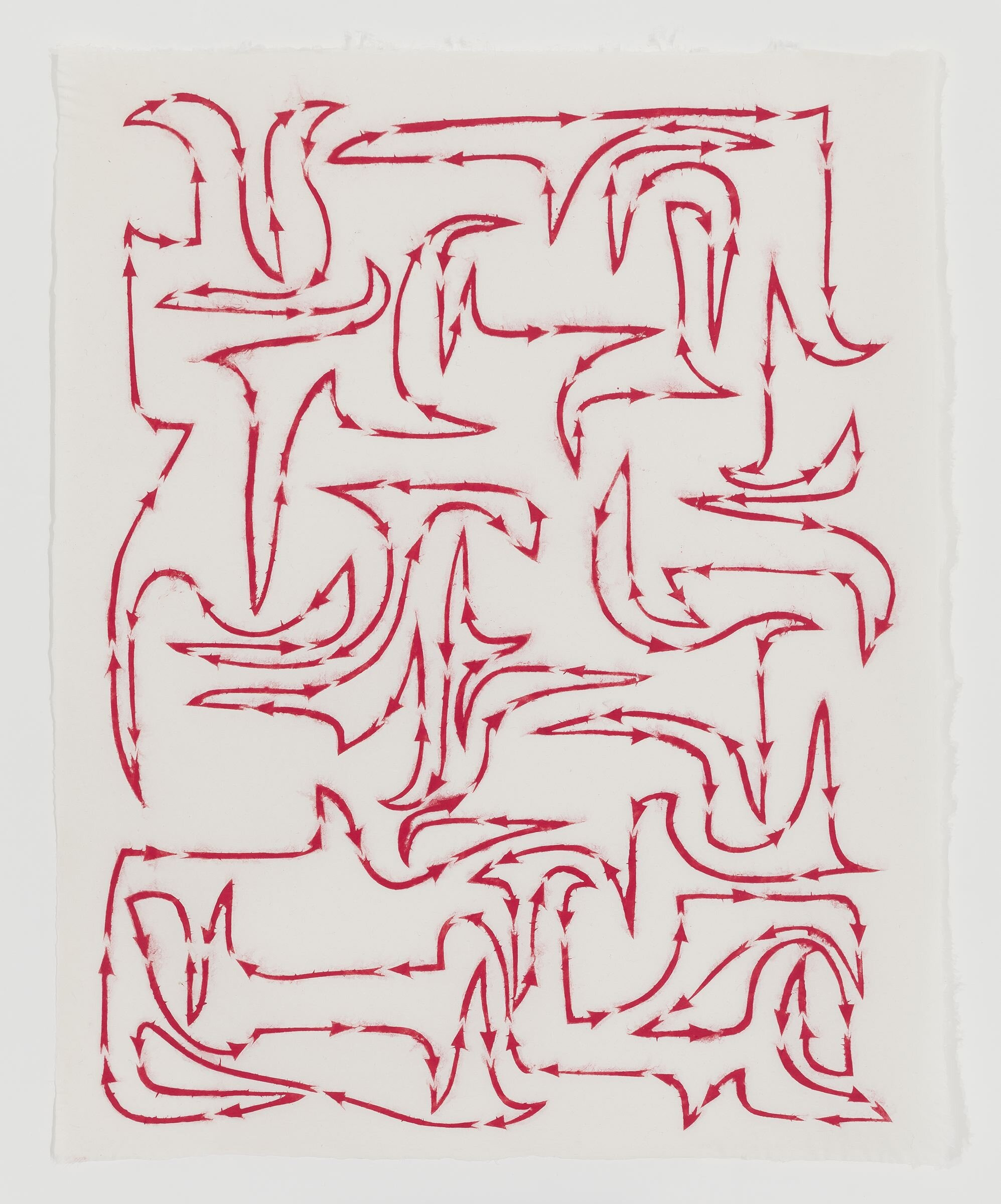  James Siena,  Disconnected Hooks (Red),  2014, Pigmented linen pulp on abaca base sheet, 17.125 x 13.625 inches.  