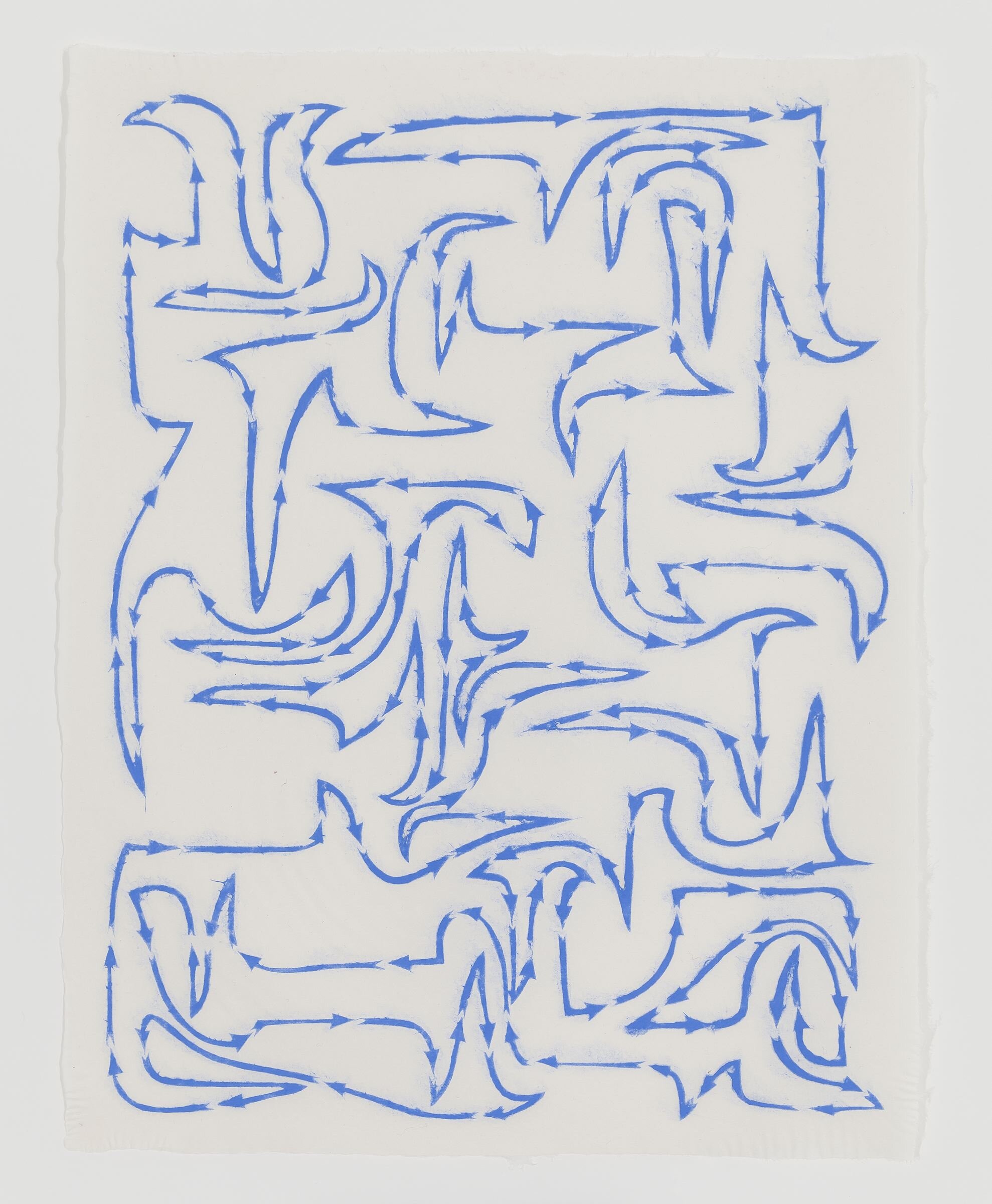  James Siena,  Disconnected Hooks (Blue),  2014, Pigmented linen pulp on abaca base sheet, 17.25 x 13.5 inches.  