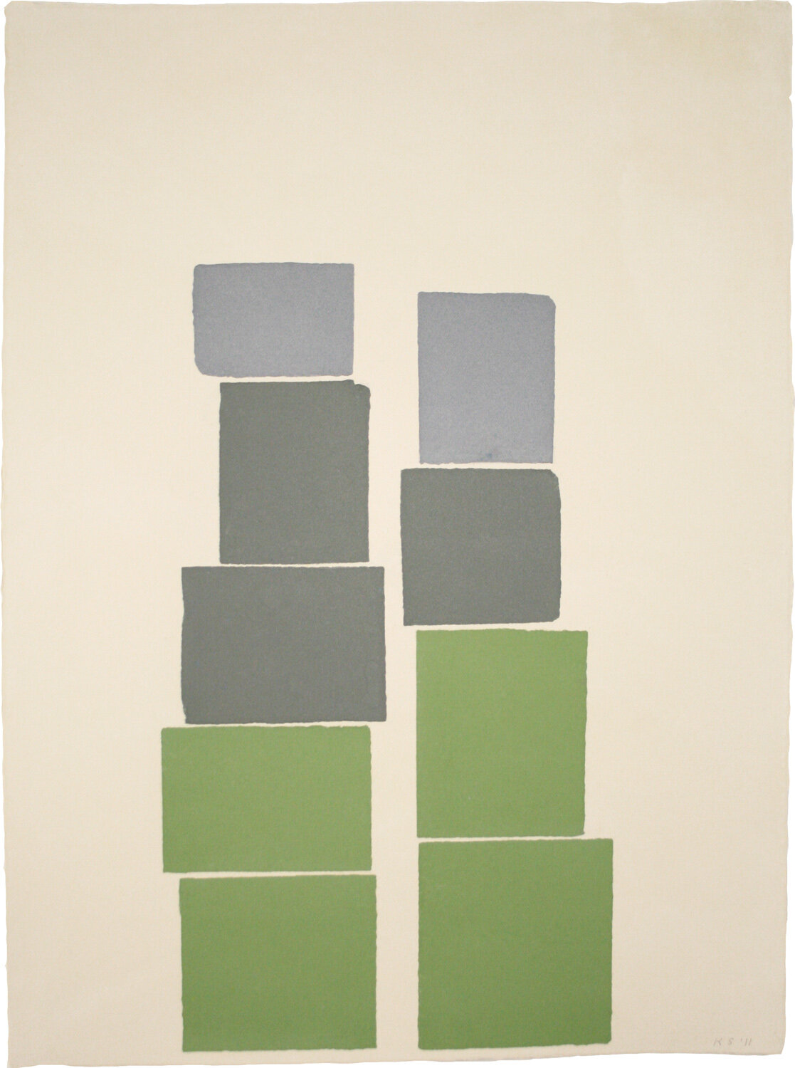  Kate Shepherd,  Lake Louise Stacks,  2011, Pigmented linen blowout on pigmented linen-cotton base sheet, 30.625 x 22.625 inches. 