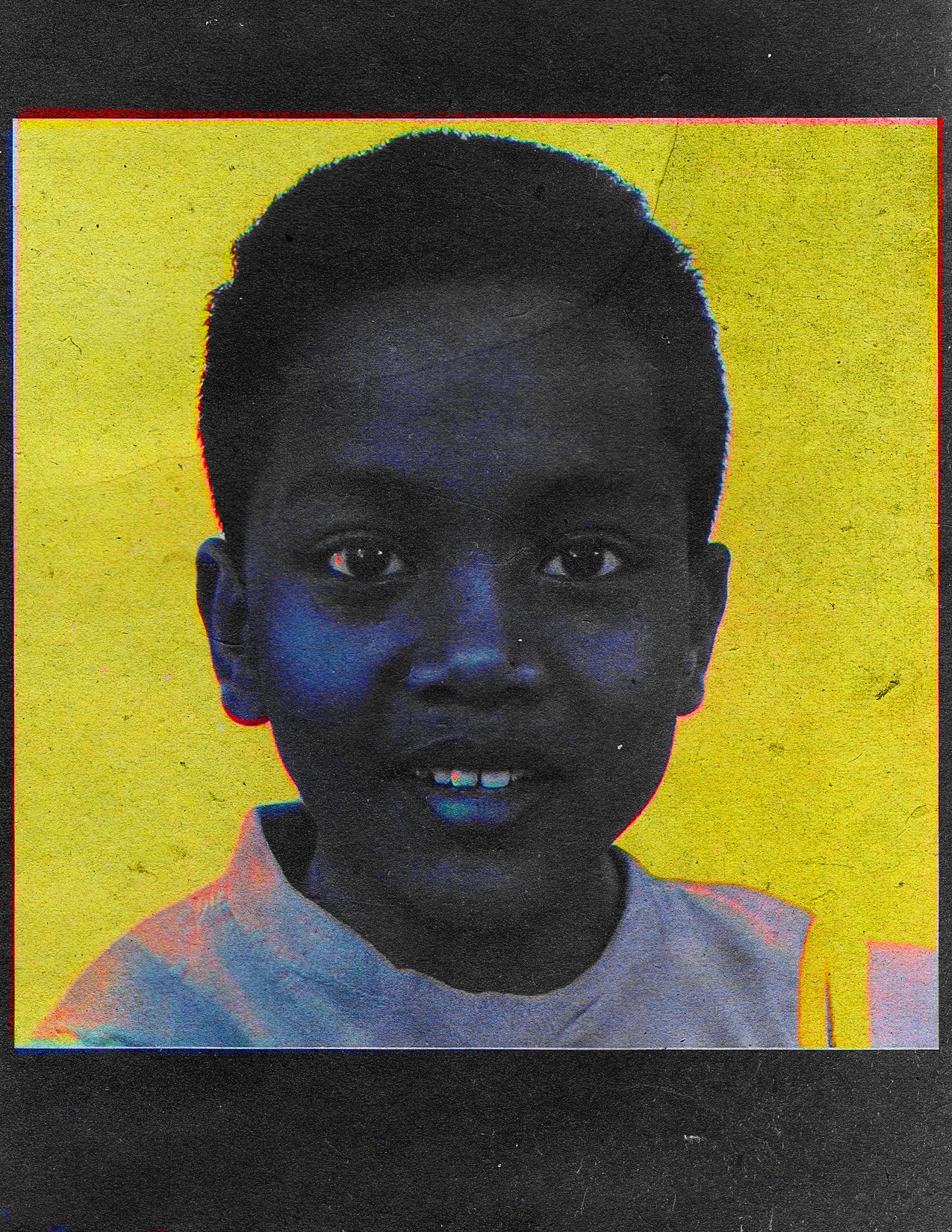  Henry Obeng,  Baby Alien , 8.5” x 11” , 2022. Layered Cyanotype digital print on handmade cotton paper. 