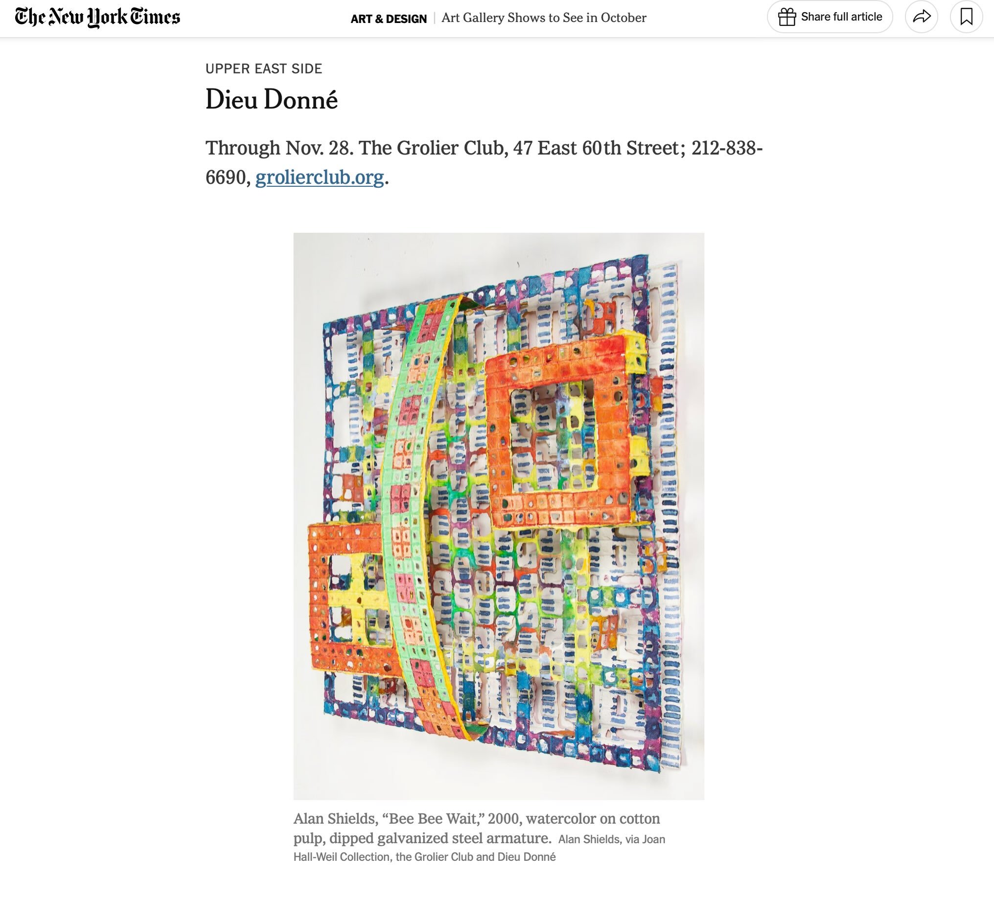 &ldquo;Pioneers in Hand Papermaking: 50 Years of Innovation at Dieu Donn&eacute;&rdquo; on view at the @grolierclub is featured in the @nytimes!

Curated by founder Susan Gosin and Cynthia Nourse Thompson, the show celebrates five decades of collabor