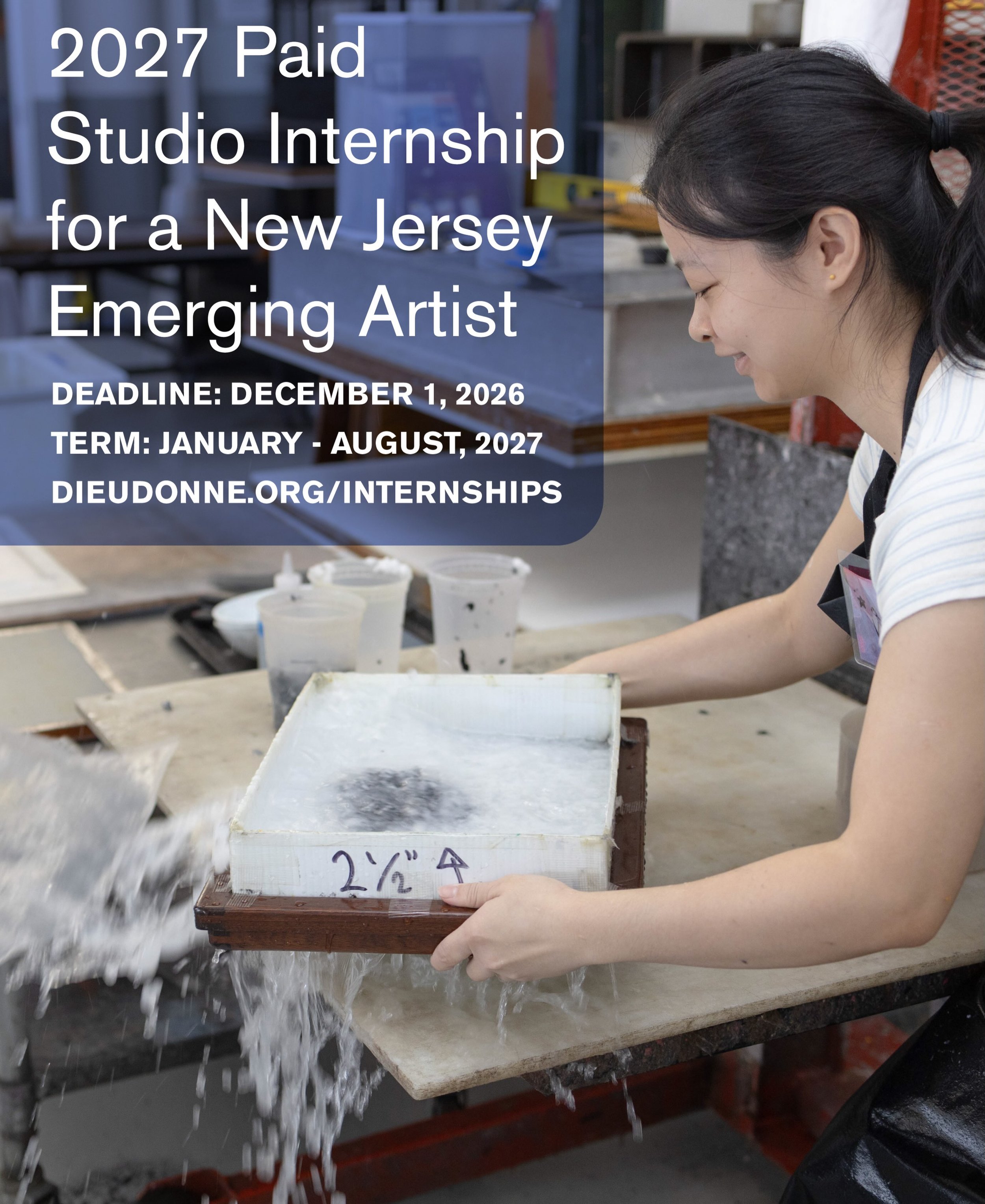 Calling New Jersey emerging artists: applications are open for our 2027 Paid Studio Internship! ⭐️ Deadline: December 1, 2026.

This grant-funded internship is dedicated to expanding opportunities for New Jersey artists. It&rsquo;s open to emerging a
