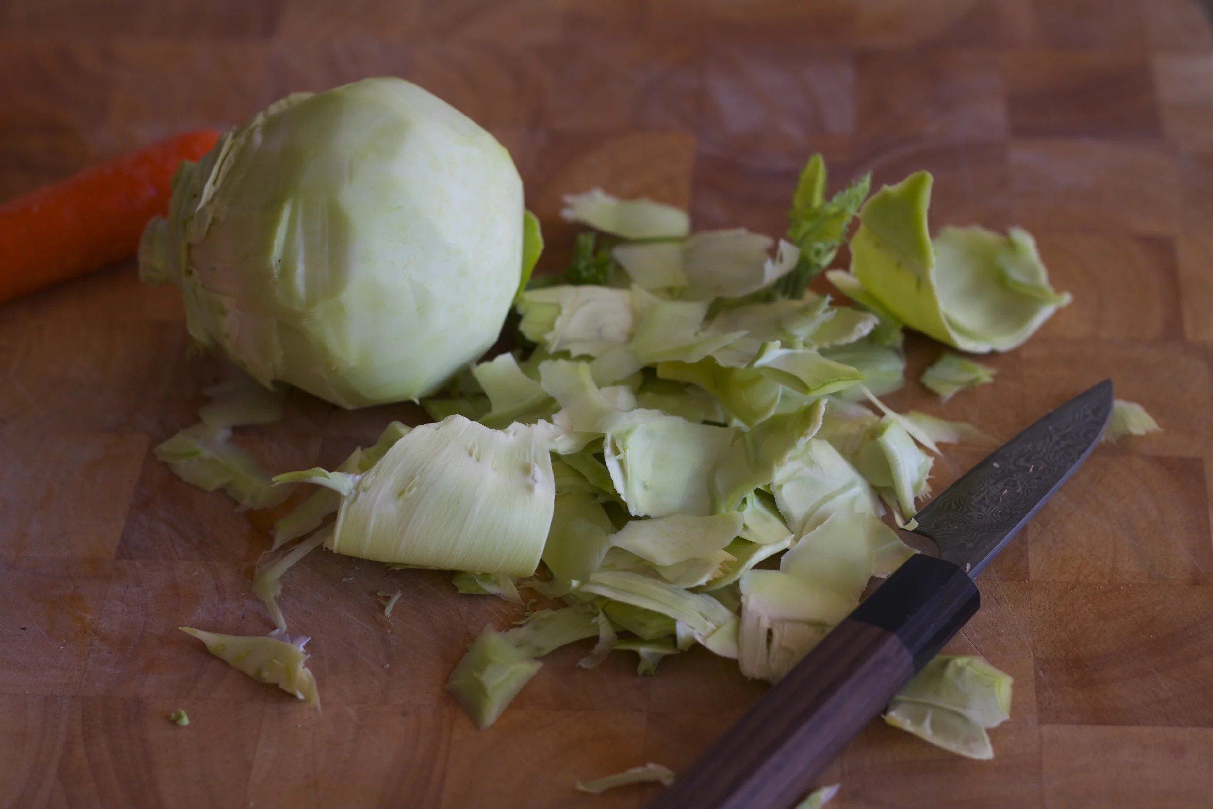 Peel kohlrabi bulb with a sharp knife or vegetable peeler