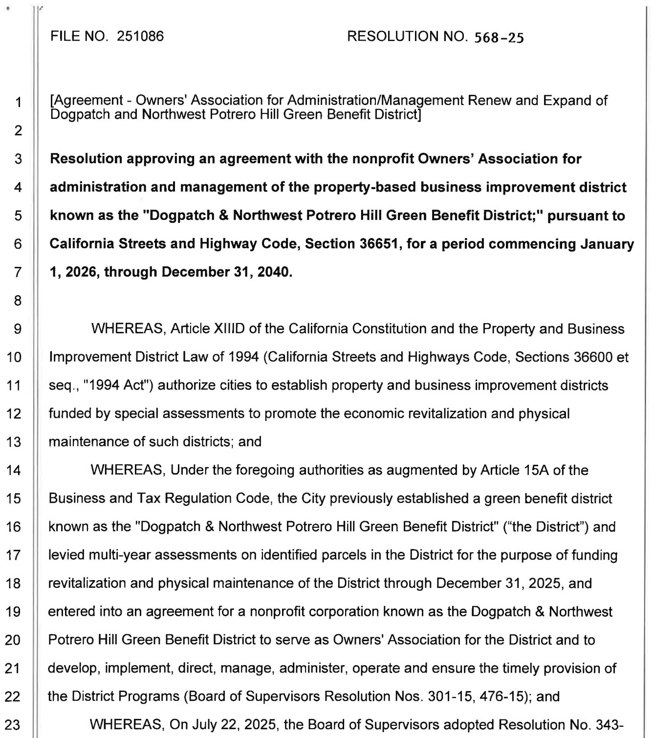 BOS Resolution to Renew the GBD