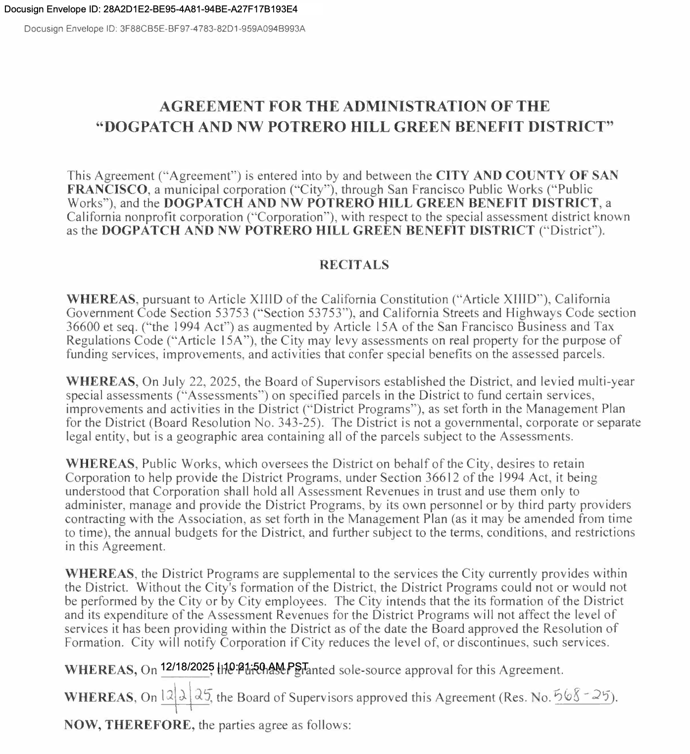 Agreement for he Administration of the GBD