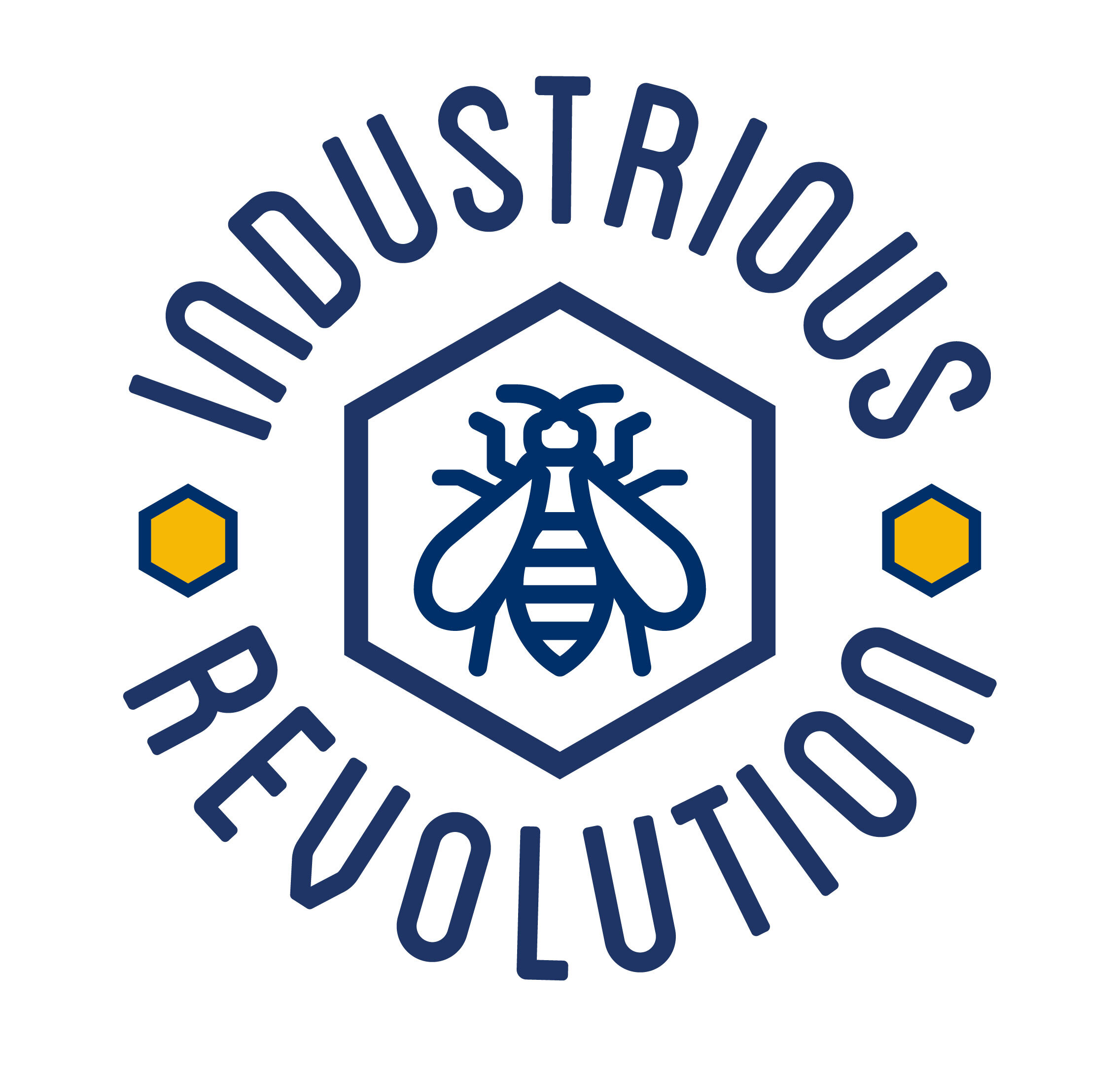  The Industrious Revolution logo was created for urban beekeepers out of Lowell, MA. With a background in manufacturing, they were interested in both designing new tools for beekeepers and selling products from their backyard honey production. The lo