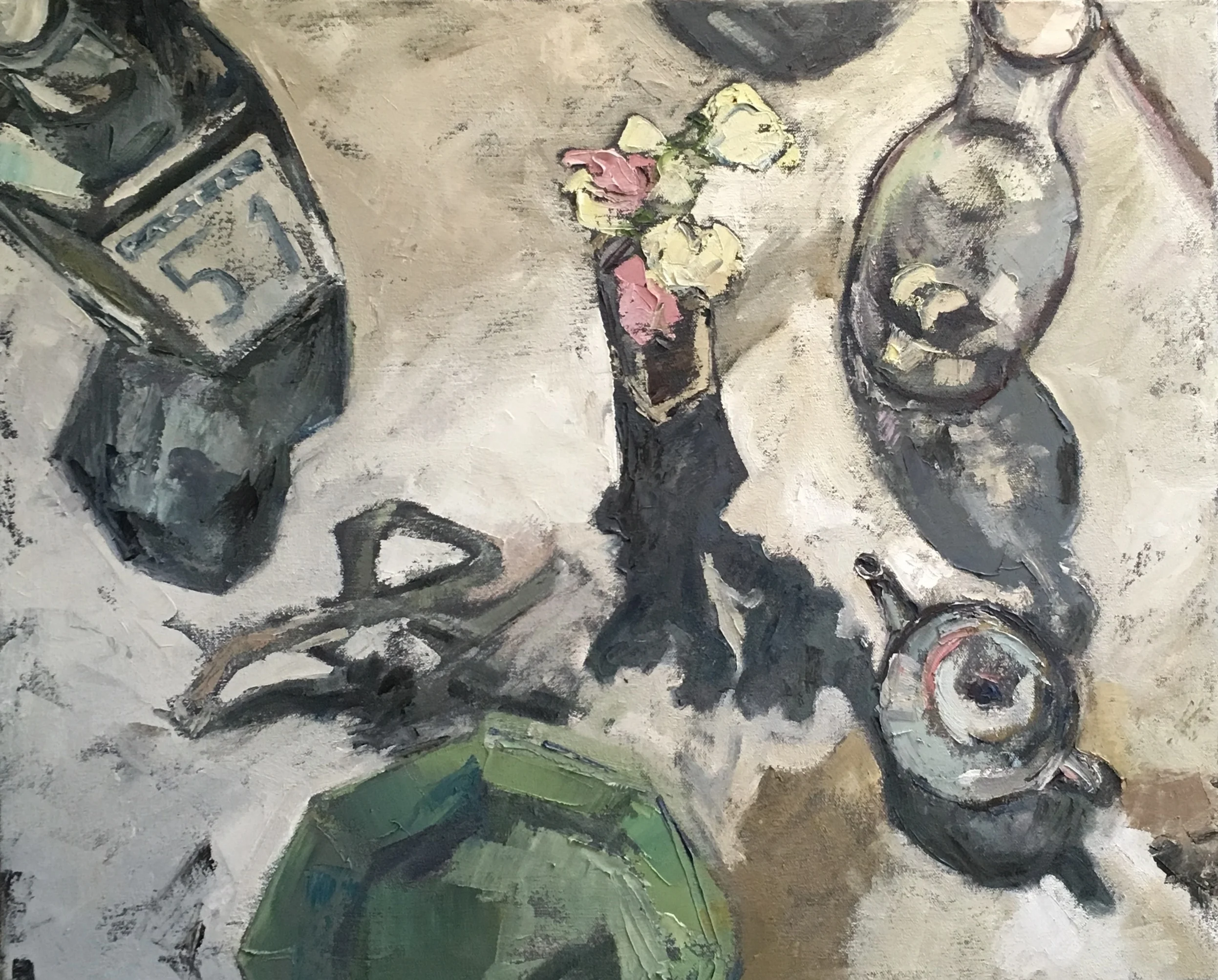  Pastis &amp; Sweet Peas 18 x 22 &nbsp;oil on canvas 