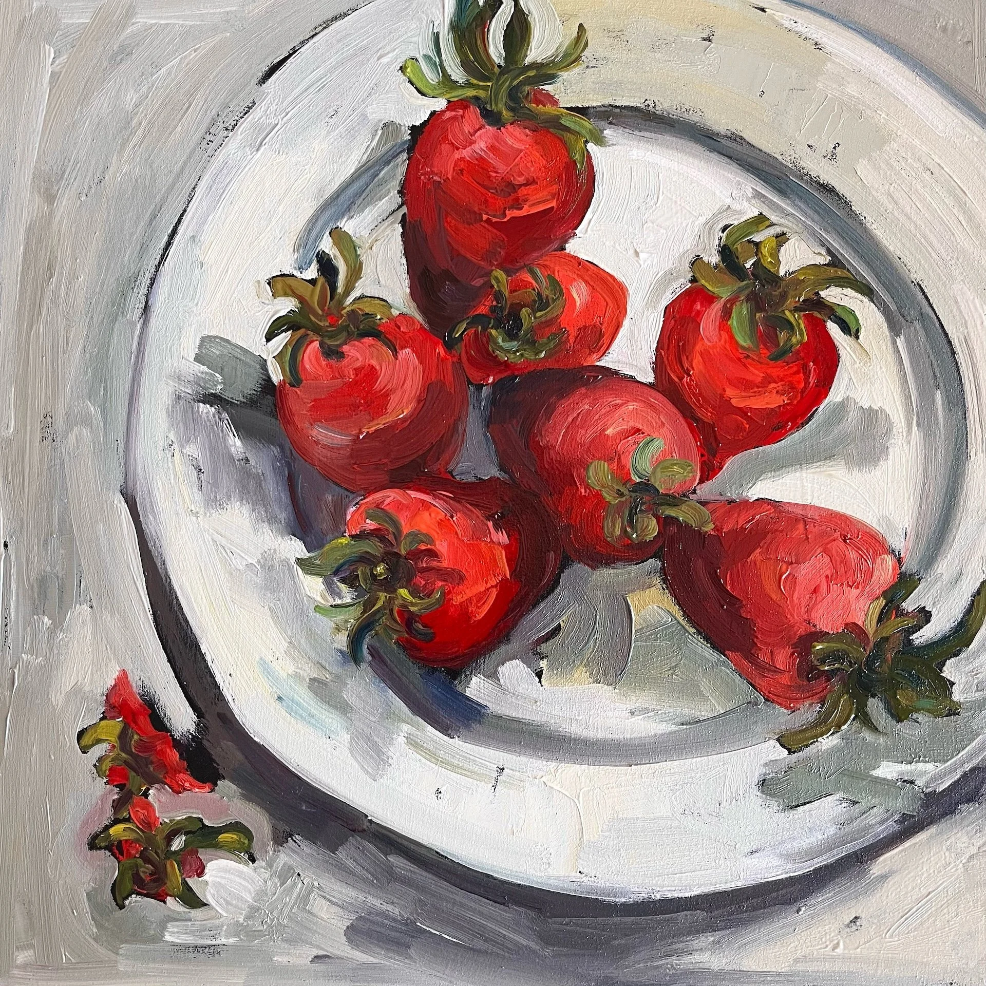  Strawberries 2024 oil on board 15 x 15    