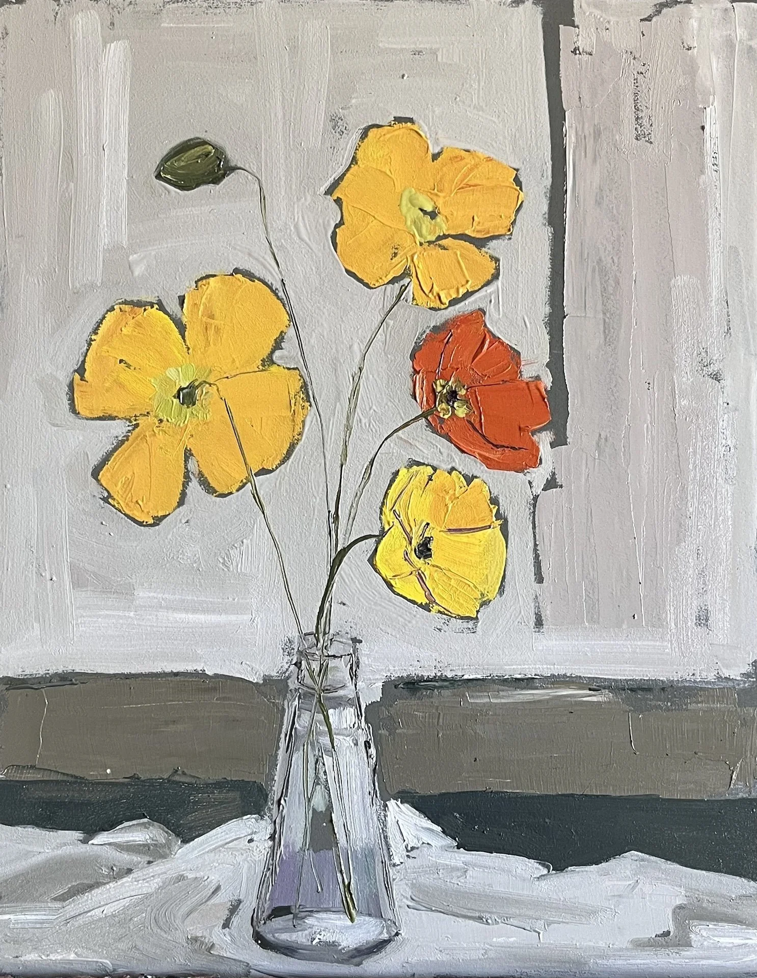  Poppies I 2024 oil on board  15 x 18 