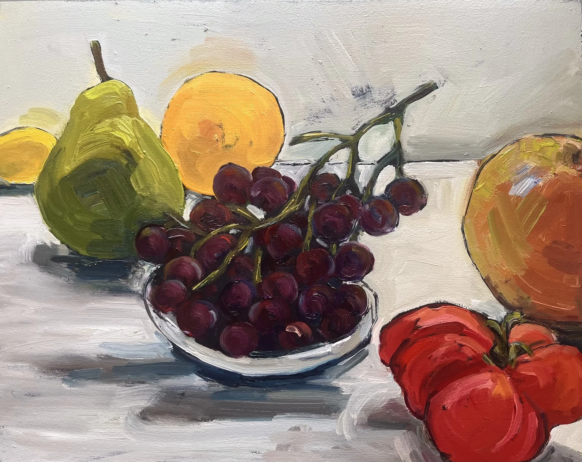  In the Kitchen ( grapes) 2024 oil on panel 15 x 18 