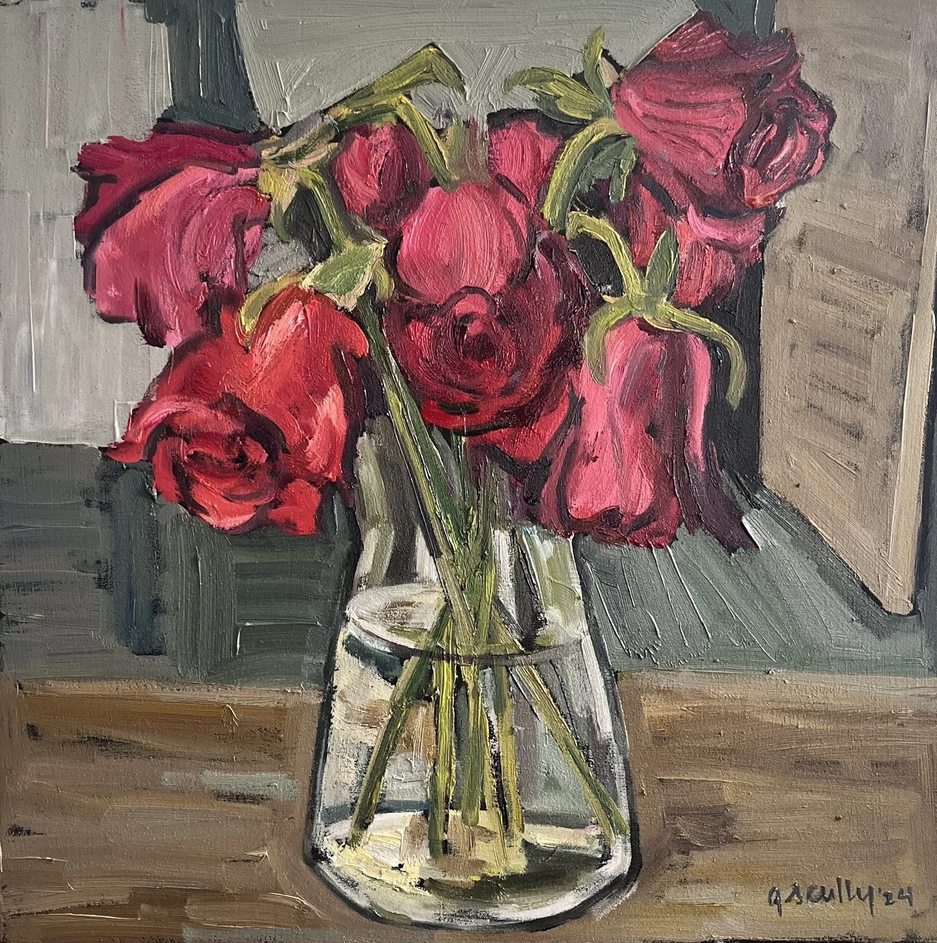  Roses on a Hot Day 2024 oil on panel 12 x 12 