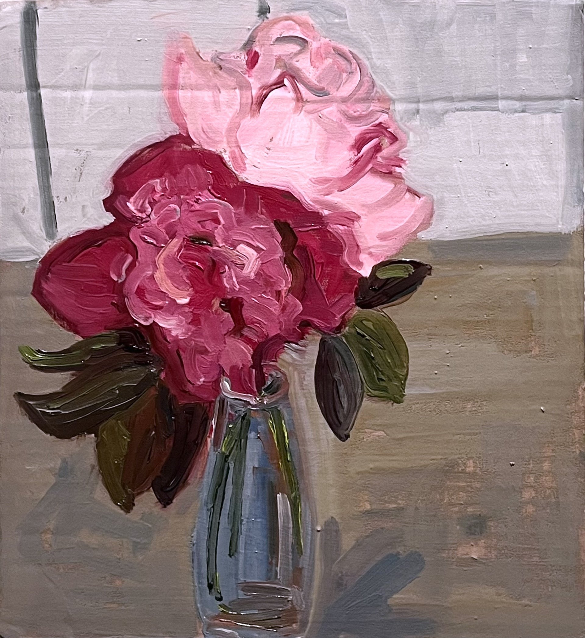  Peonies 2024 10 x 11 (on cardboard, mounted on wood ) 
