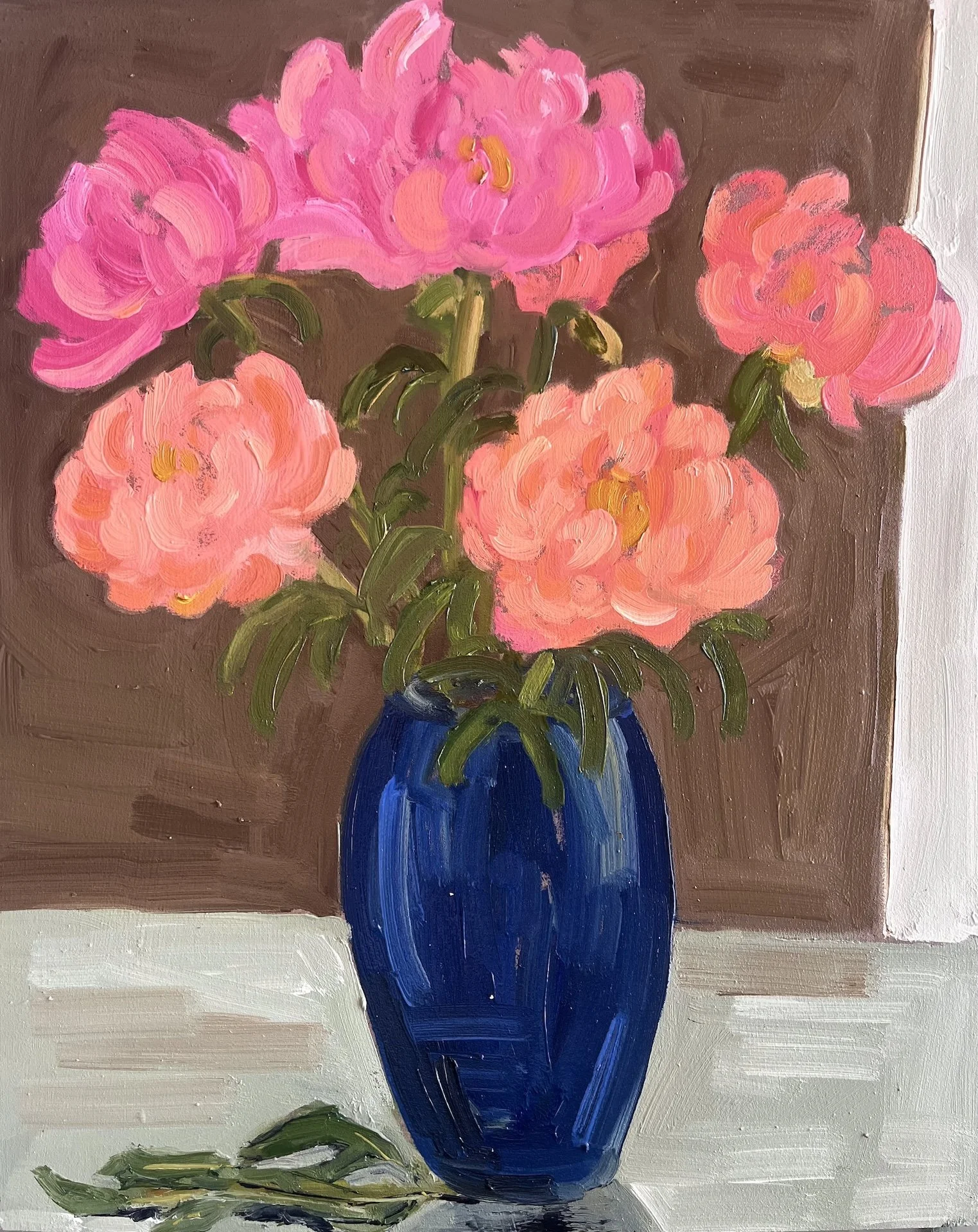  Peonies in the Blue Vase 2024 oil on panel 12 x 15 