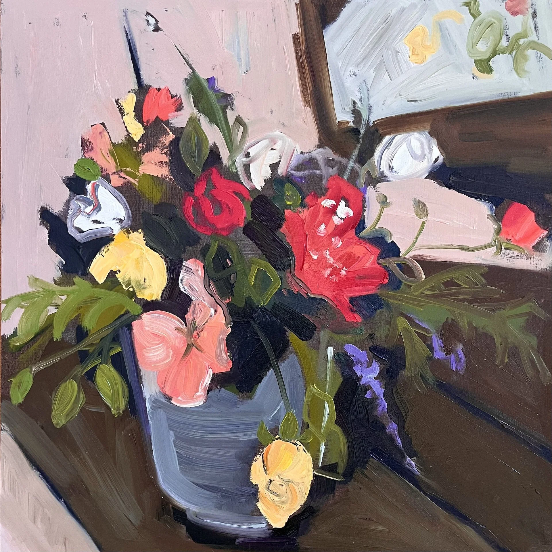  Bedside Bouquet VI 2024 ( mirror) oil on panel 15 x 15 