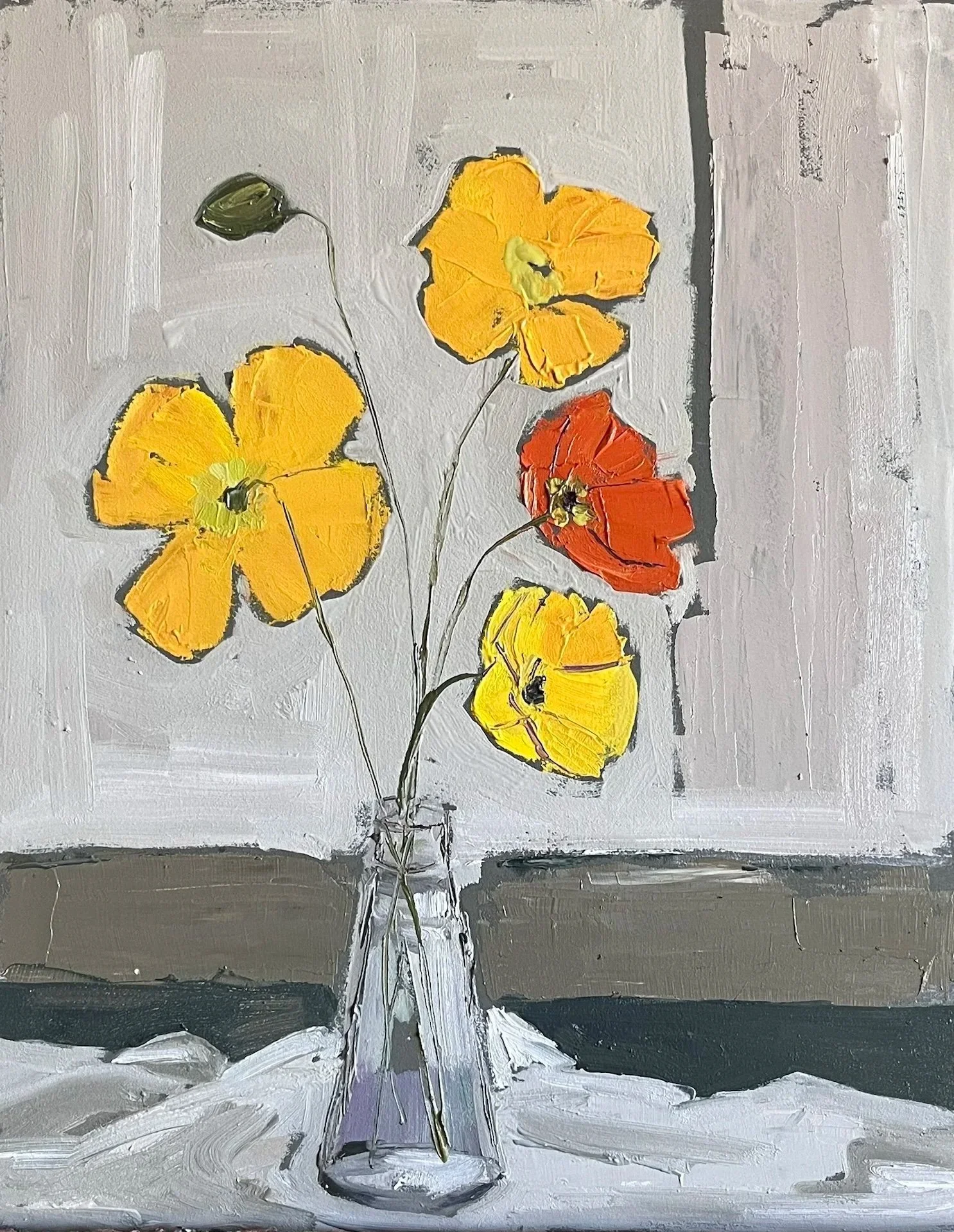  Poppies I 2024 oil on board  15 x 18 