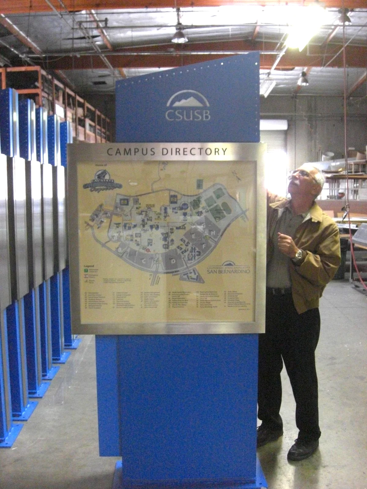  Fully assembled campus directory signage prepared for installation. 